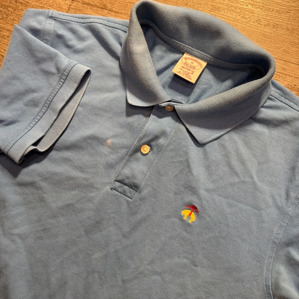 Brooks Brothers Polo Shirt Mens M Blue Supima Cotton Stretch Golden Fleece Logo